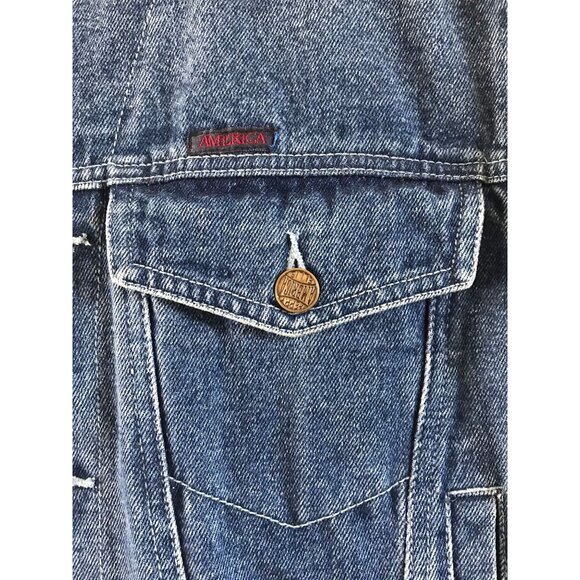 Vtg 1970's Perry Ellis America  Denim Jean Jacket Size S With Neutral Colored Fa - Picture 4 of 9